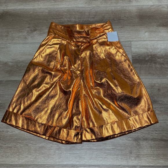 KIMBERLY GOLDSON Women’s Lizzie Pleated Metallic Shorts Copper Sz 4 - Picture 2 of 7